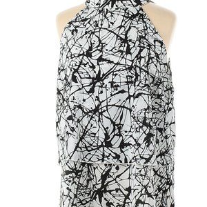 ISLE Black and White Splatter Paint Patterned Bow Back Layered Top